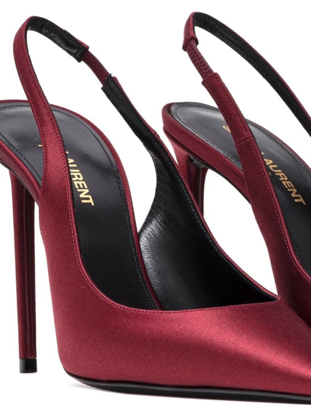 Share $1295 Saint Laurent YSL Zoe Butternut Red Satin Pointed Slingback Pumps 37